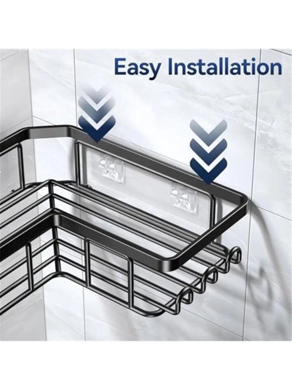 Corner Adhesive Shower Caddy, with Soap Holder and 12 Hooks, Rustproof Organizer